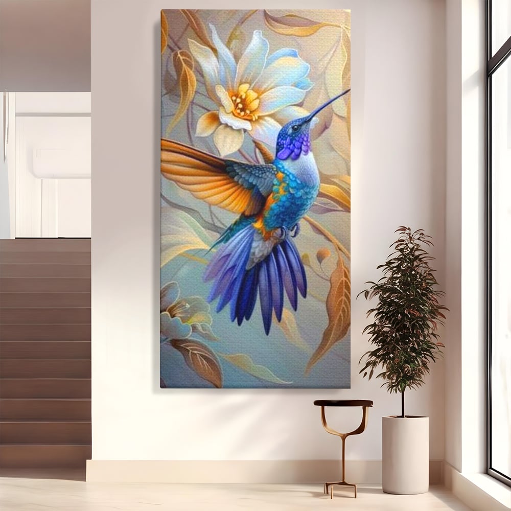 Tablou canvas cu tablou canvas cu pasare colibri in zbor, fara rama, pe sasiu de lemn